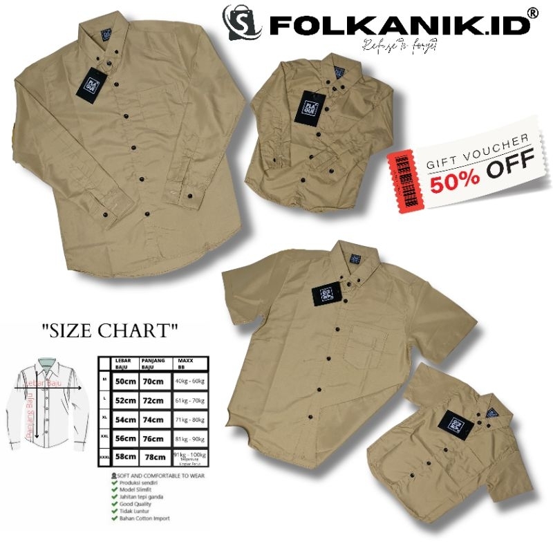 Kemeja Polos Pria Lengan Panjang Pendek Katun Hem Slimfit Warna Cream Coksu Cokelat Pramuka Alisan P