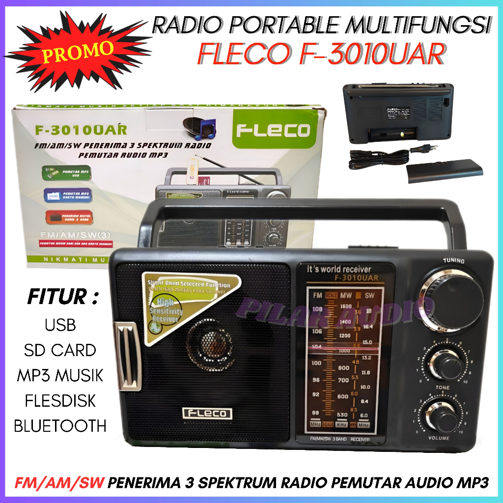 Radio Bluetooth Portable FLECO F-3010UAR 3 BAND FM-AM-SW / Radio Jadul / Klasik Bisa Bluetooth-USB-S