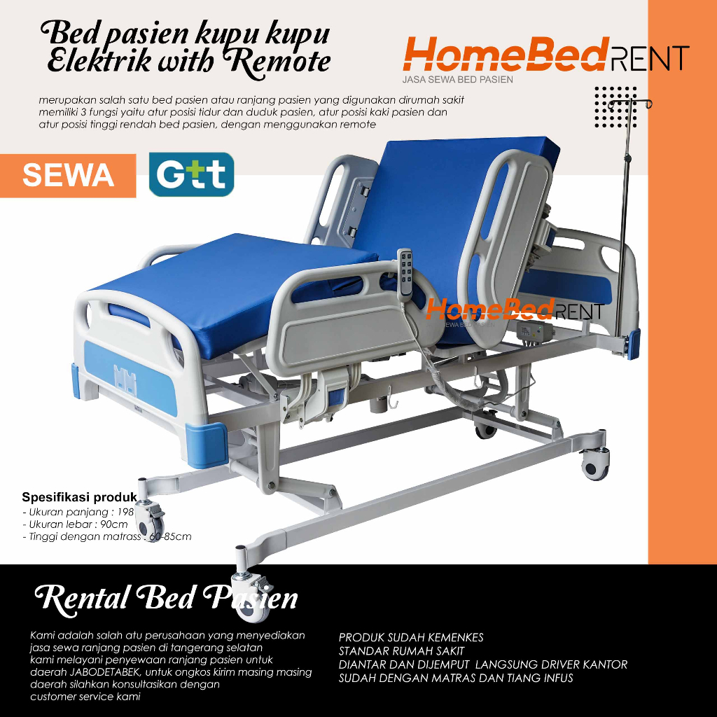 SEWA Bed Pasien Rumah Sakit Elektrik Kupu | Ranjang Electric Remote