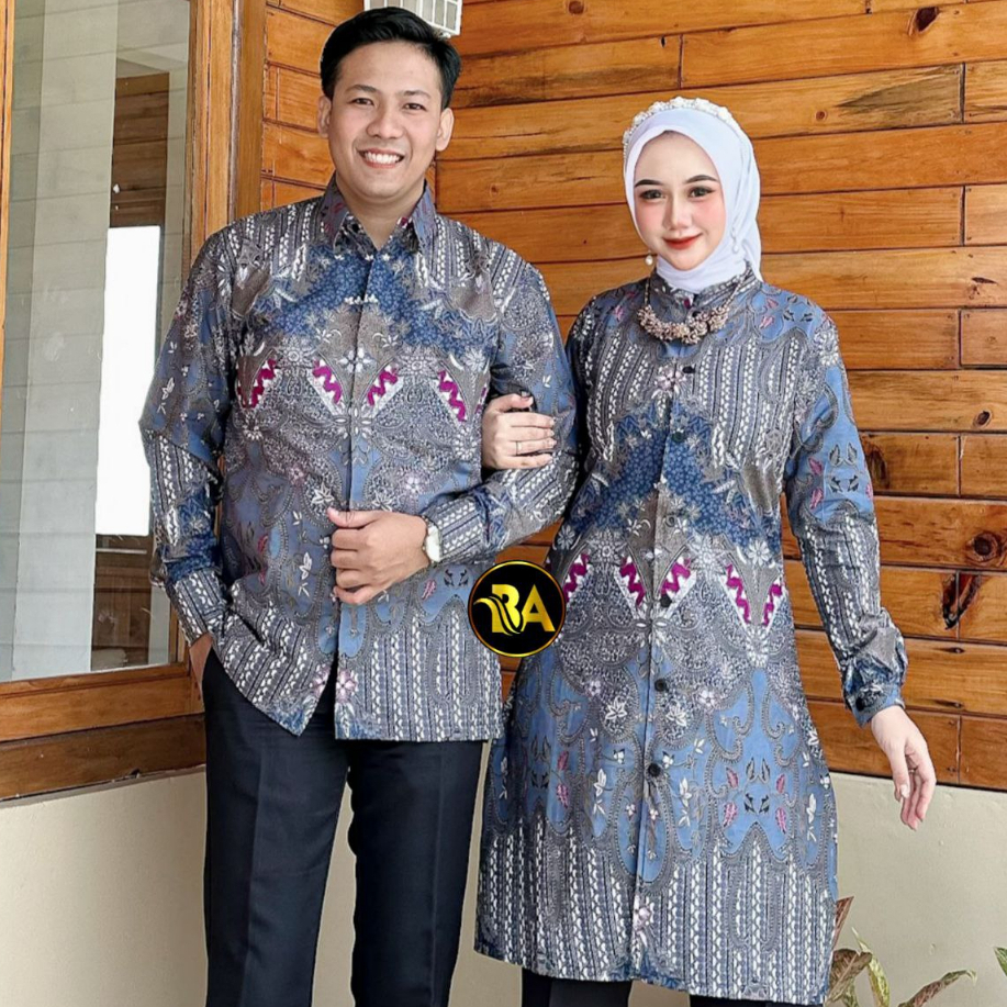Baju Batik Original Tunik Kemeja Couple Sarimbit Lengan Panjang Motif Sekar Zigzag M-XXXL Jumbo