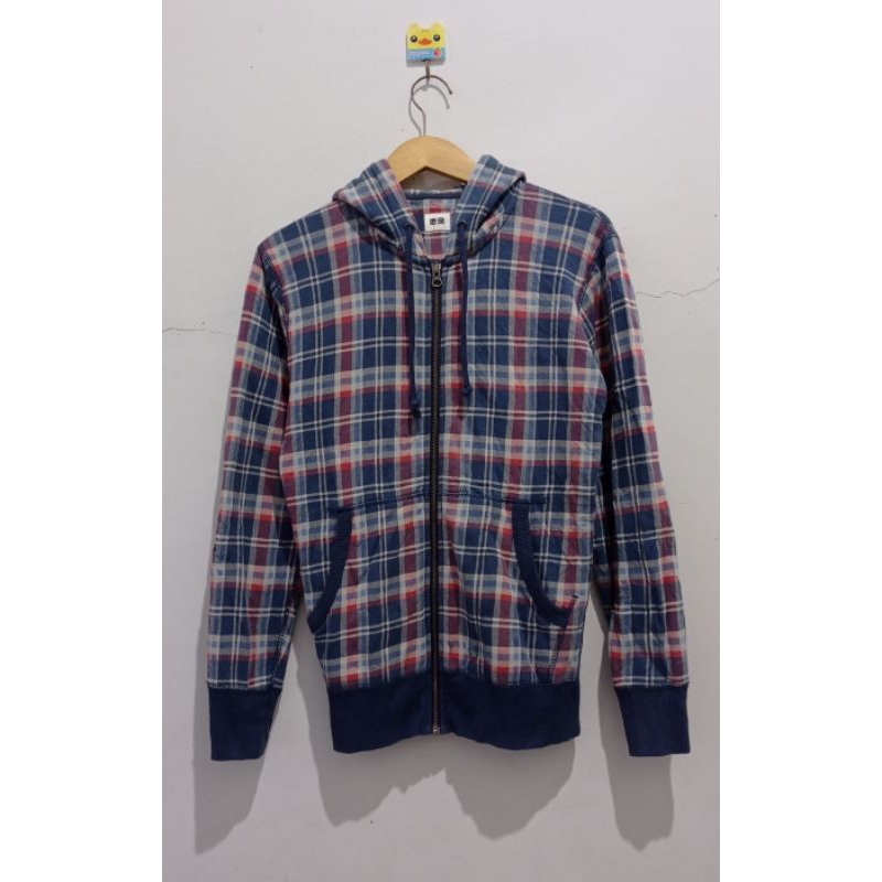 Uniqlo Hoodie zipper Tartan Original bahan terbaik