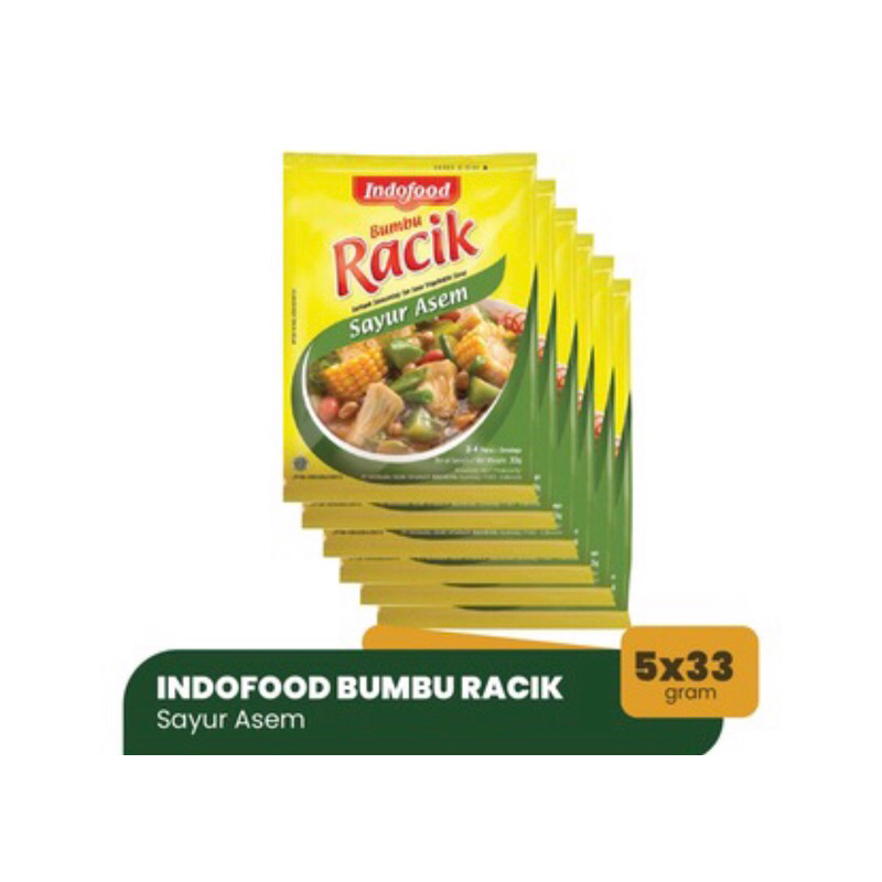 

Indofood Bumbu Racik Sayur Asem 33gr (1 Pack isi 5 sachet)