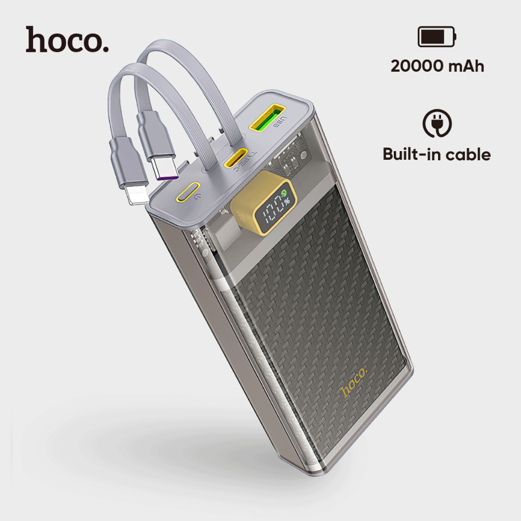 HOCO Powerbank 20000mAh 22.5W Fast Charging Power Bank Dual-cable Type-C PD Lightning LED digital J1