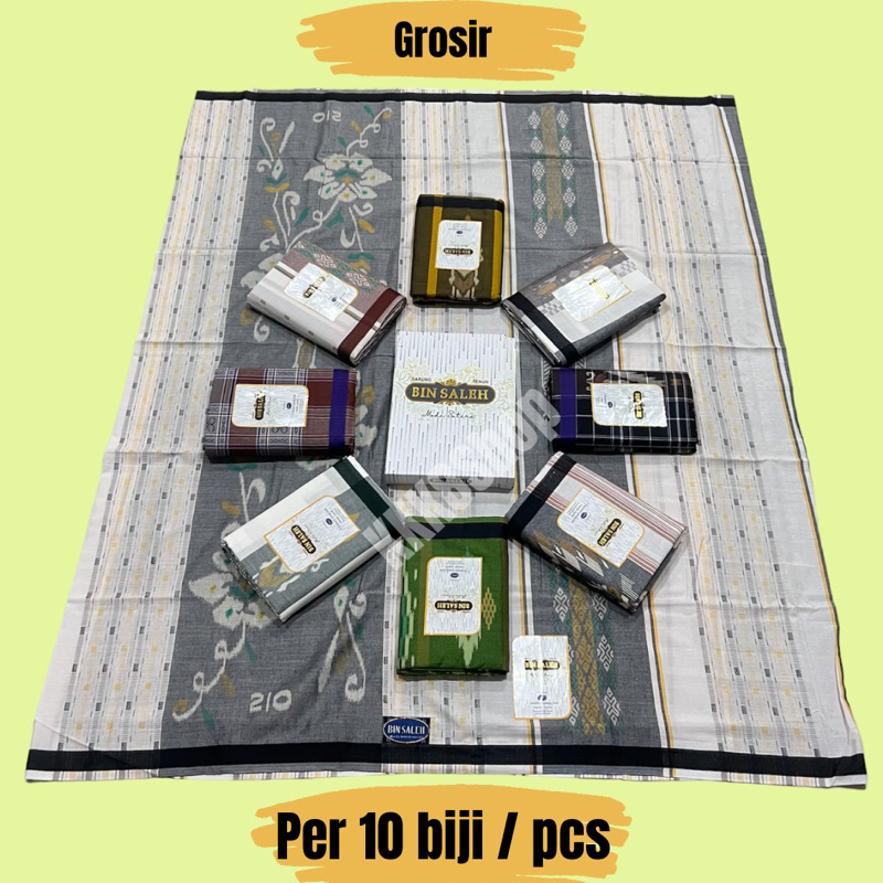 Sarung Tenun Bin Saleh Mode Sutra Grosir (Isi 10 Biji / Pcs) Kembang Motif 2 / Dua Warna Songket Pre