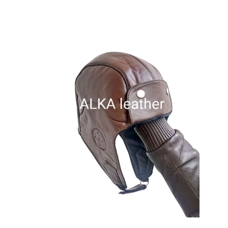 Topi Kulit Topi Pria Topi Dalaman Helm Topi Snopi Topi Motor Kulit Domba