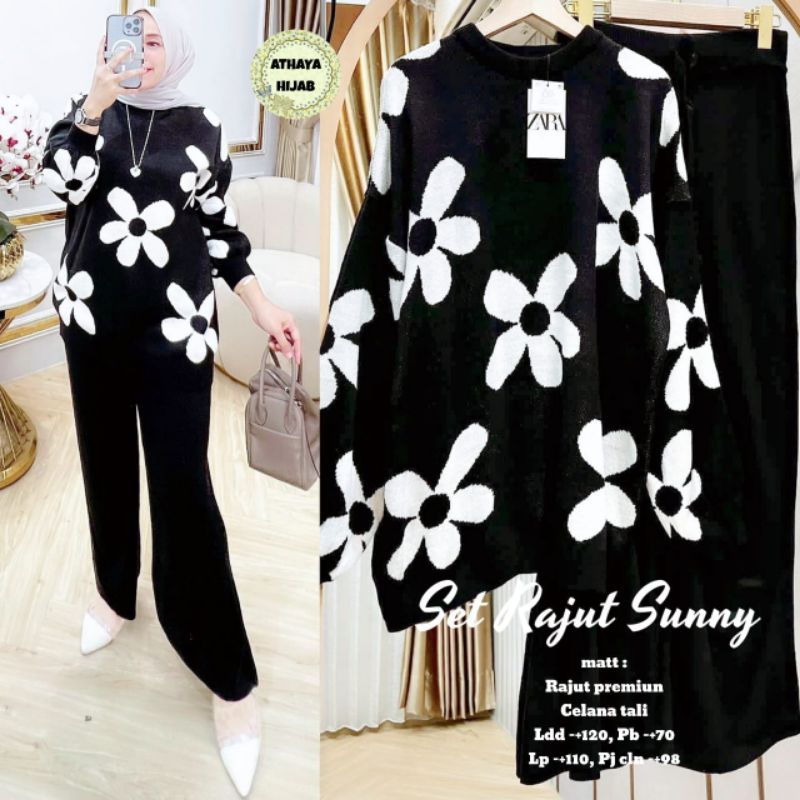 Sunny Set Rajut Setelan Wanita Jumbo LD 120 Rajut Premium By Athaya Hijab