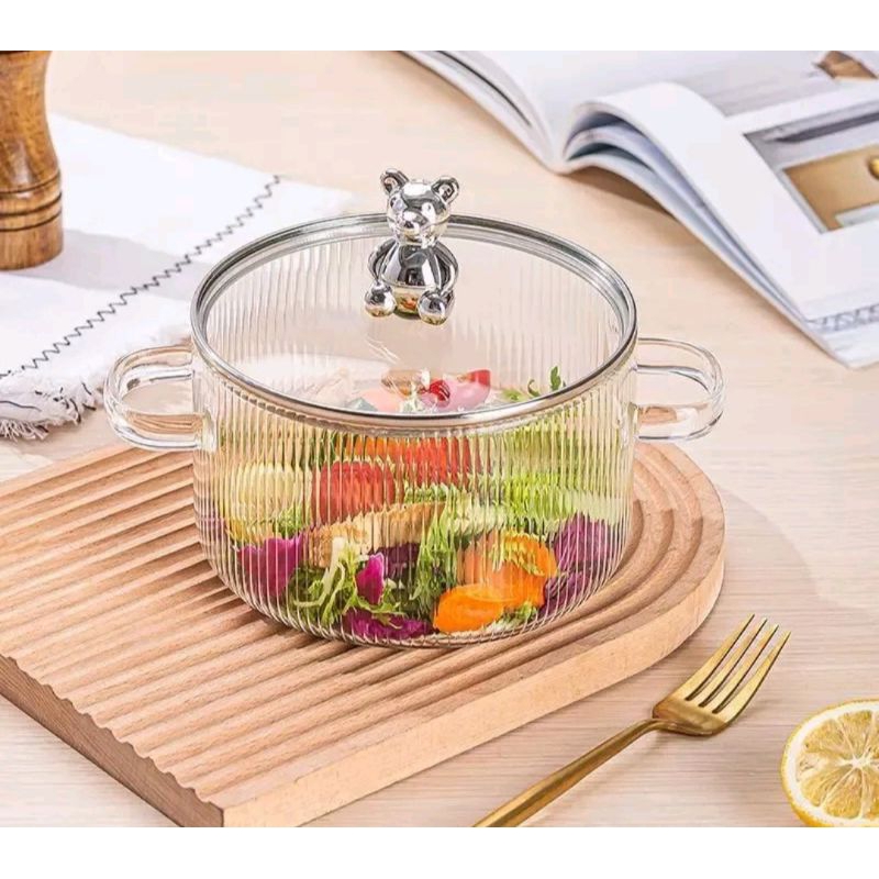 Panci kaca tahan panas / Panci transparan Borosilicate cooking pot Glass