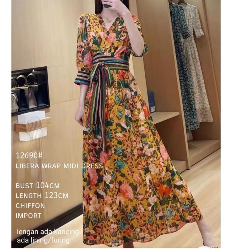 12690 Fashion maxi long dres dressed dress bunga tali pinggang kimono cantik manis mewah murah sulta