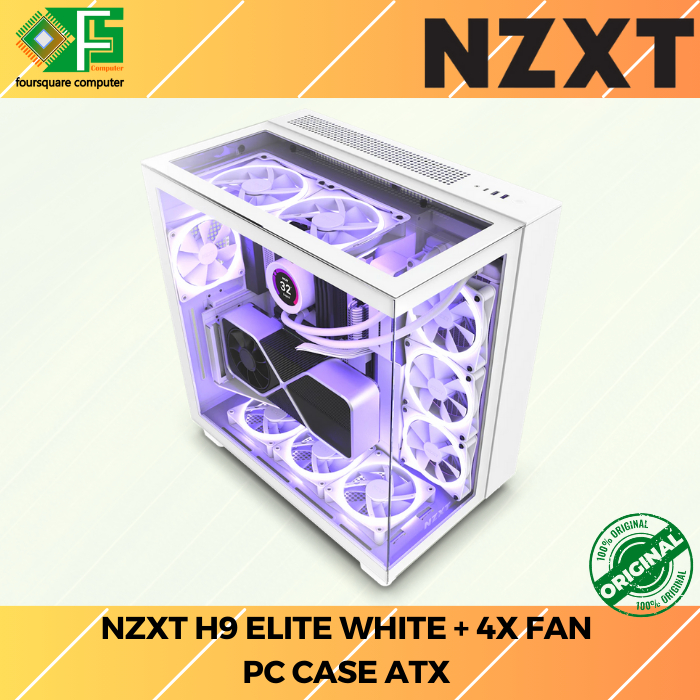 Casing PC ATX NZXT H9 Elite White + 4x Fan | PC Case ATX
