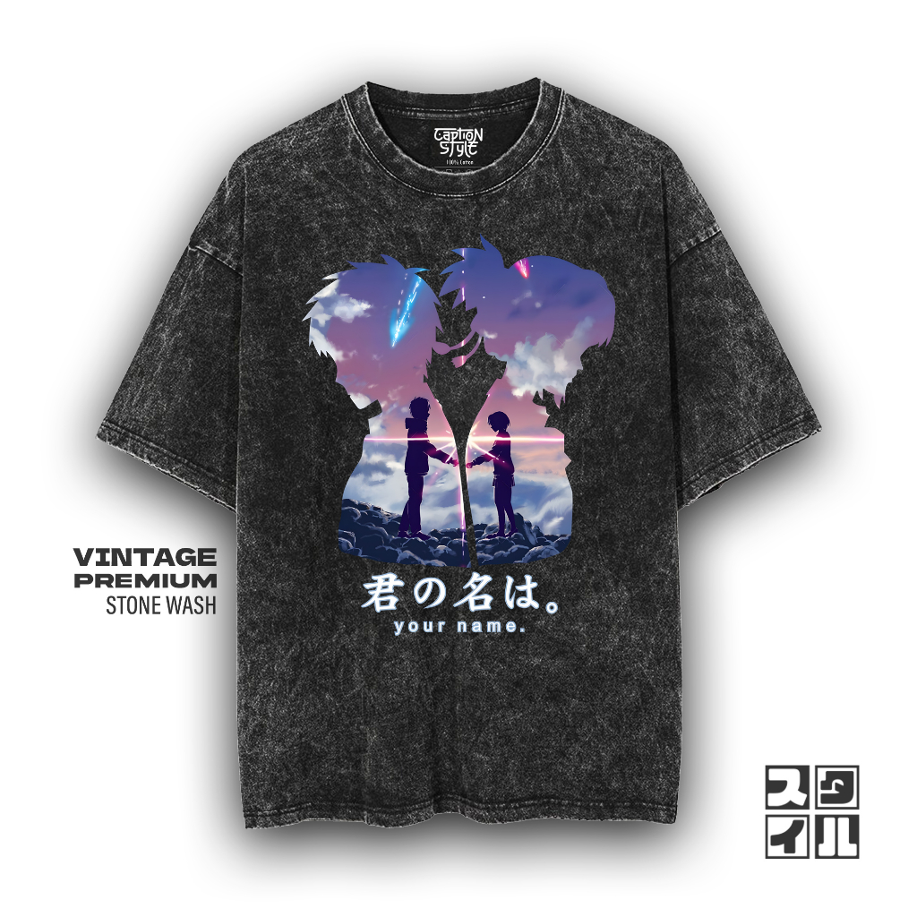 Caption'Style Baju Anime Kimi No Nawa YOUR NAME V2 Kaos Stonewash | Kaos Oversize Wanita | Kaos Pria