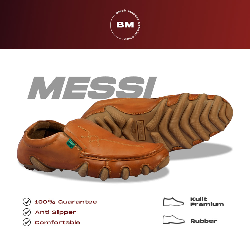 BLACK MASTER Sepatu Slip On Pria Kulit Asli Messi Original  Sepatu Santai Slop Tanpa Tali