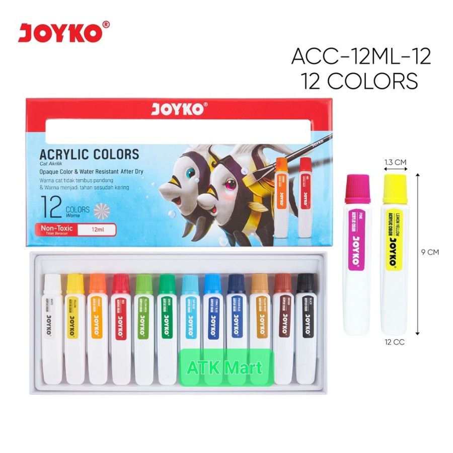 

JOYKO Cat Akrilik Acrylic Colors ACC-12ML 12 Warna [ SET ]