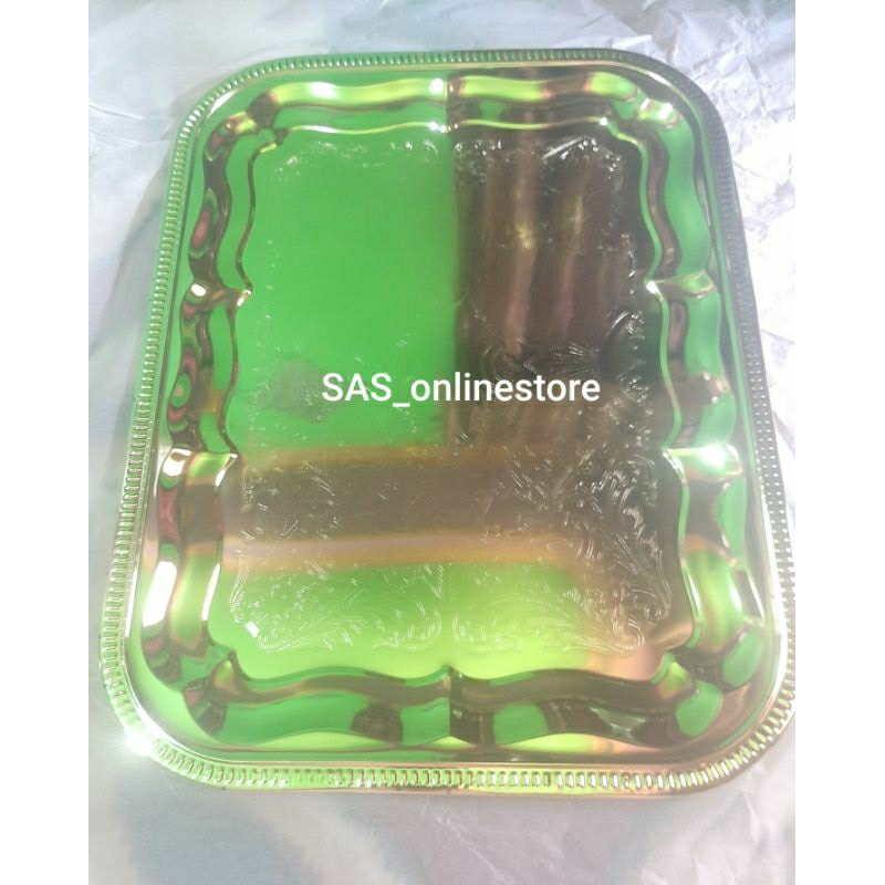 Baki arab motif persegi stainless warna emas/Ceper nampan arab/Baki gelas zam zam