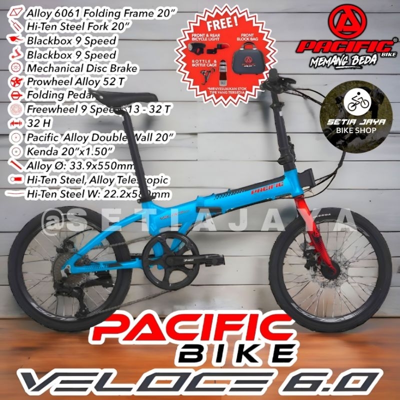 Sepeda Lipat Folding Bike 20 Inch PACIFIC VELOCE 6.0 Alloy 9 Speed New
