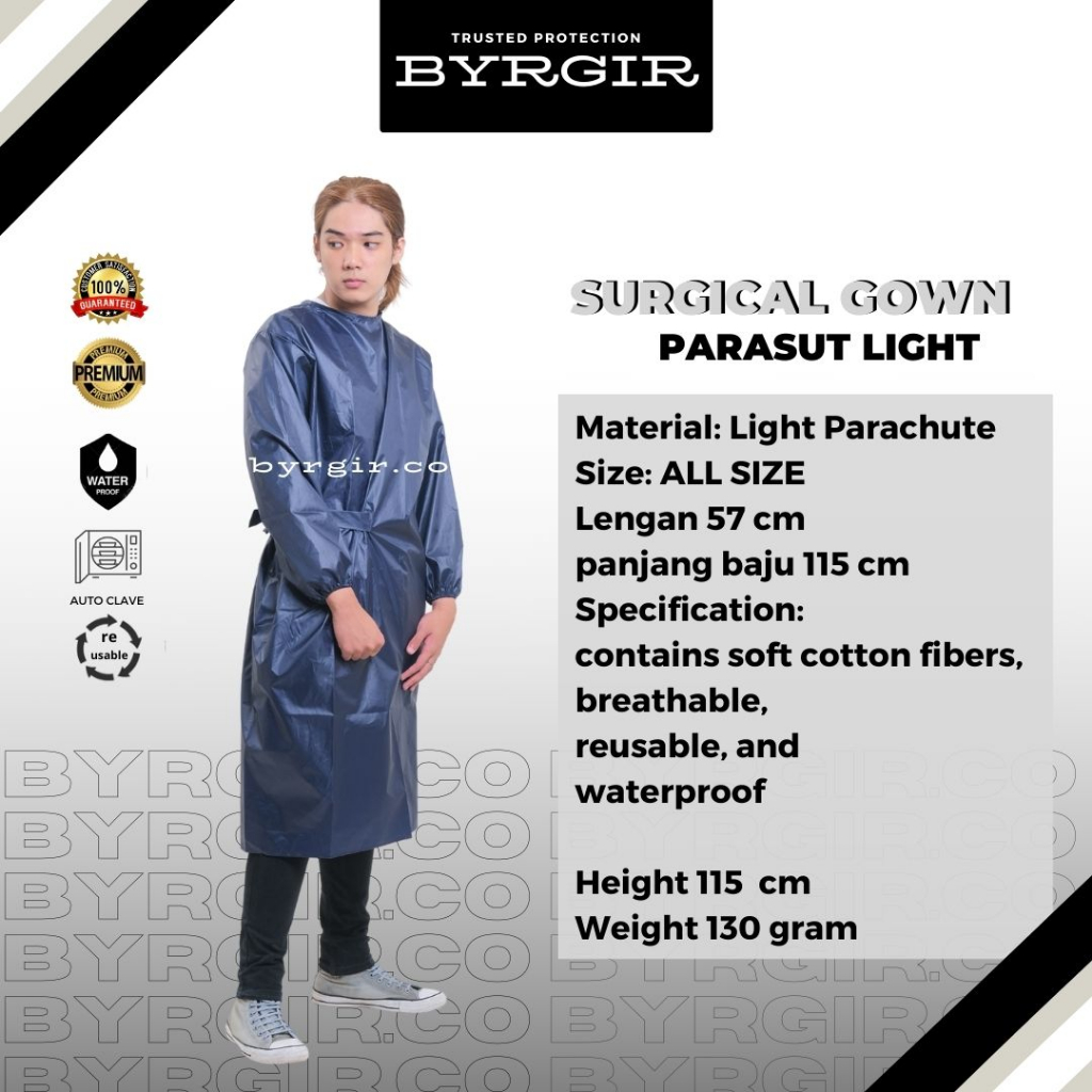 BYRGIR Surgical Gown Baju Operasi Jas Atasan APD Bahan Parasut Apron Medis Pria Wanita Water Proof