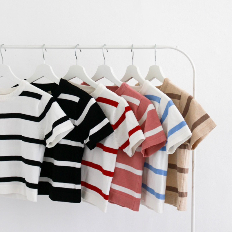 SOORI - DAMBI (Stripe Knit Crop Korea Rajut Premium Zara Casual Basic Daily Comfy)