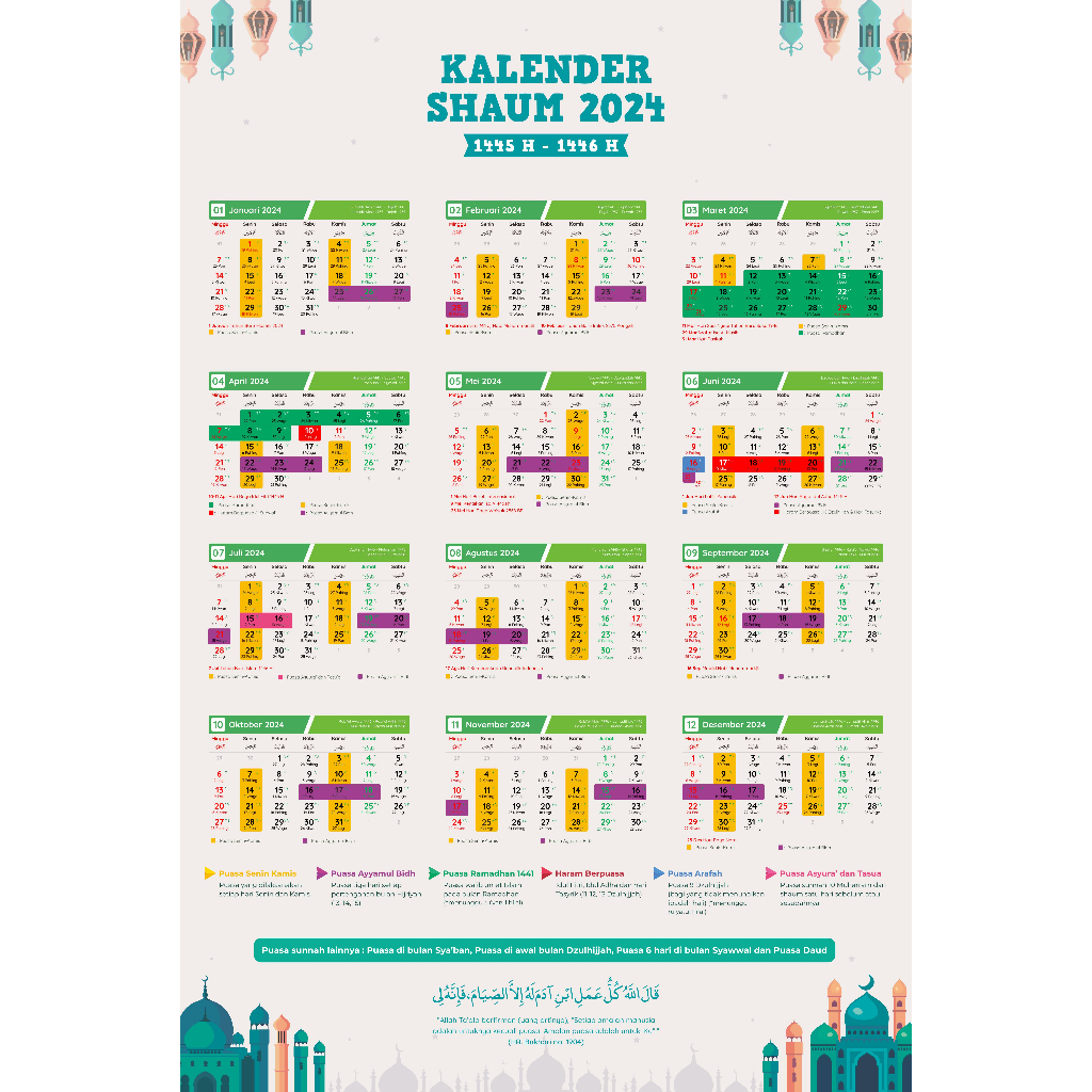 Kalender Puasa 2024 | Kalender Shaum 2024 | Kalender Dinding Custom