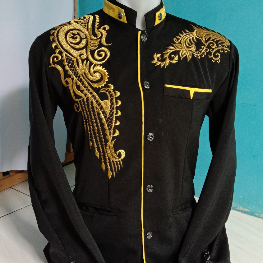 Jasko pria dewasa jas koko bordir lengan panjang warna hitam lis kuning terbaru 2024