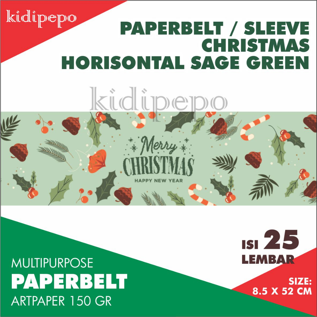 

PAPERBELT / BAN KUE NATAL / CHRISTMAS HORIZONTAL SAGE – ISI 25 LEMBAR