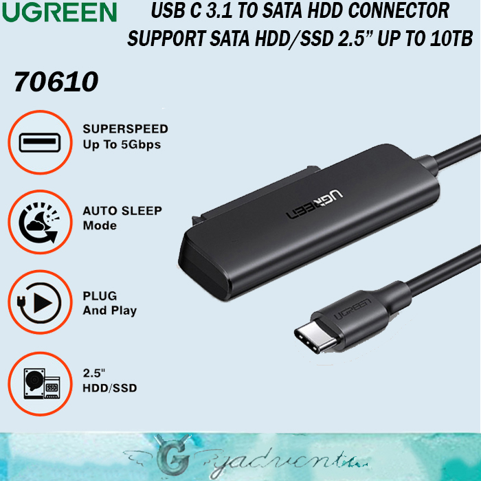 UGREEN 70610 Kabel Type C To Sata 2.5 inch SSD HDD Transfer Data Converter Laptop Macbook Pro