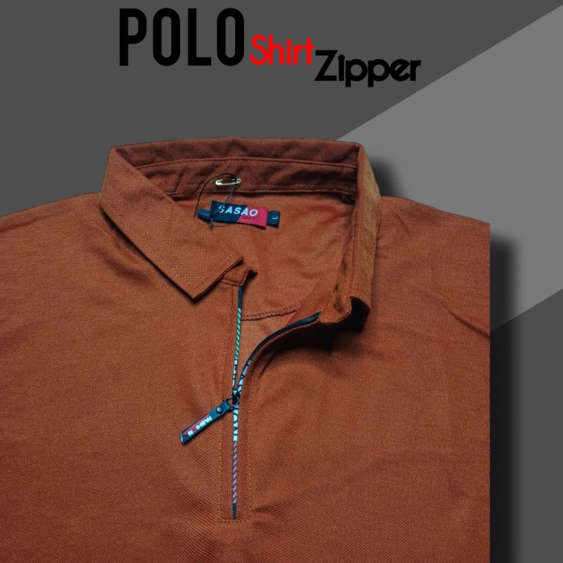 Kaos Kerah Polo Shirt Pria Polos Lengan Pendek Zipper Mocca M L XL XXL