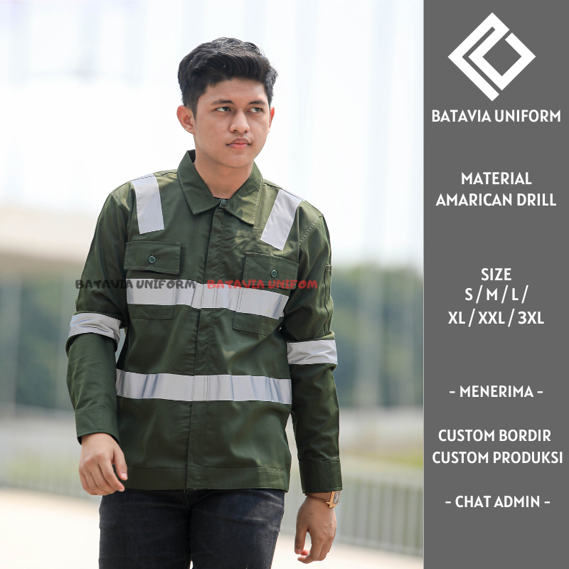 Safety Rembo by Batavia Uniform - Baju Kemeja Wearpack Safety K3 Lengan Panjang Resleting - Seragam 