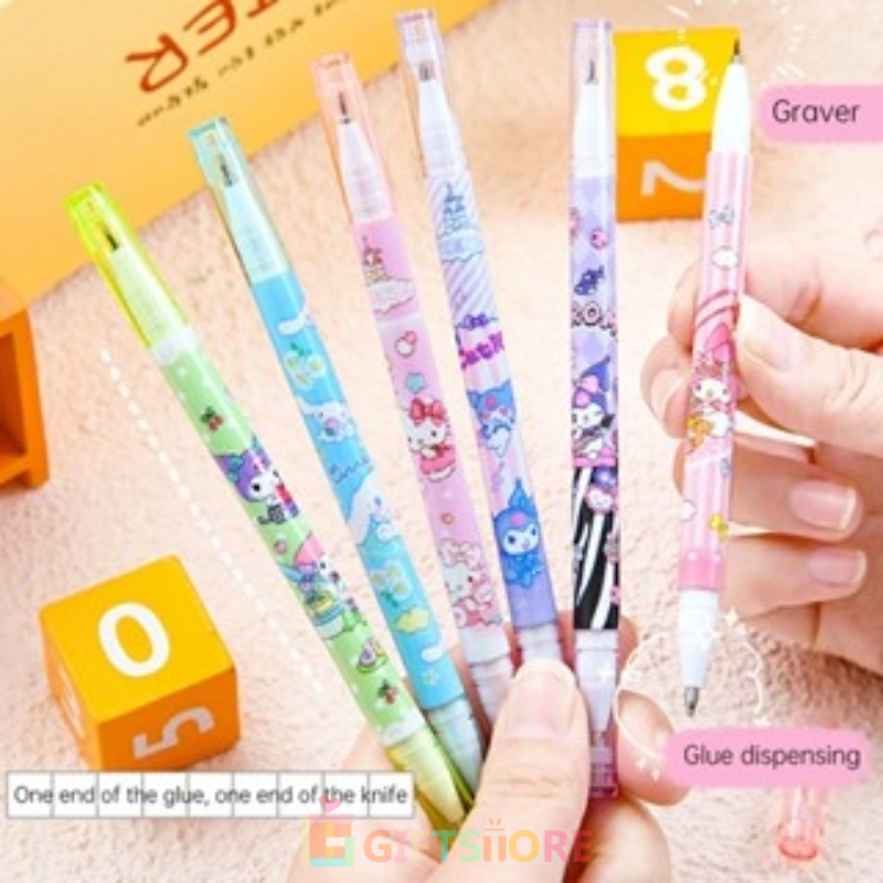 

✨COD Pena Pematung Ujung Ganda Sanrio Mengeluarkan Pena Pisau Ukir Pena 2 In 1 Cutter Pen Kreatif Lucu Pena Pisau Stiker GS