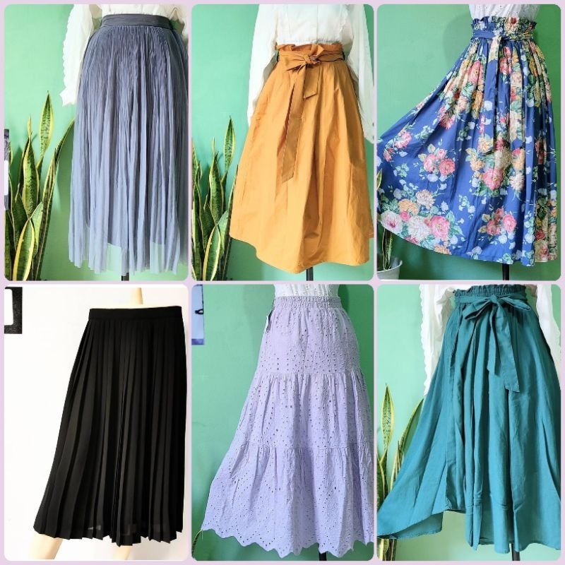 rok panjang bekas, span, plisket, jeans, tutu dan mini