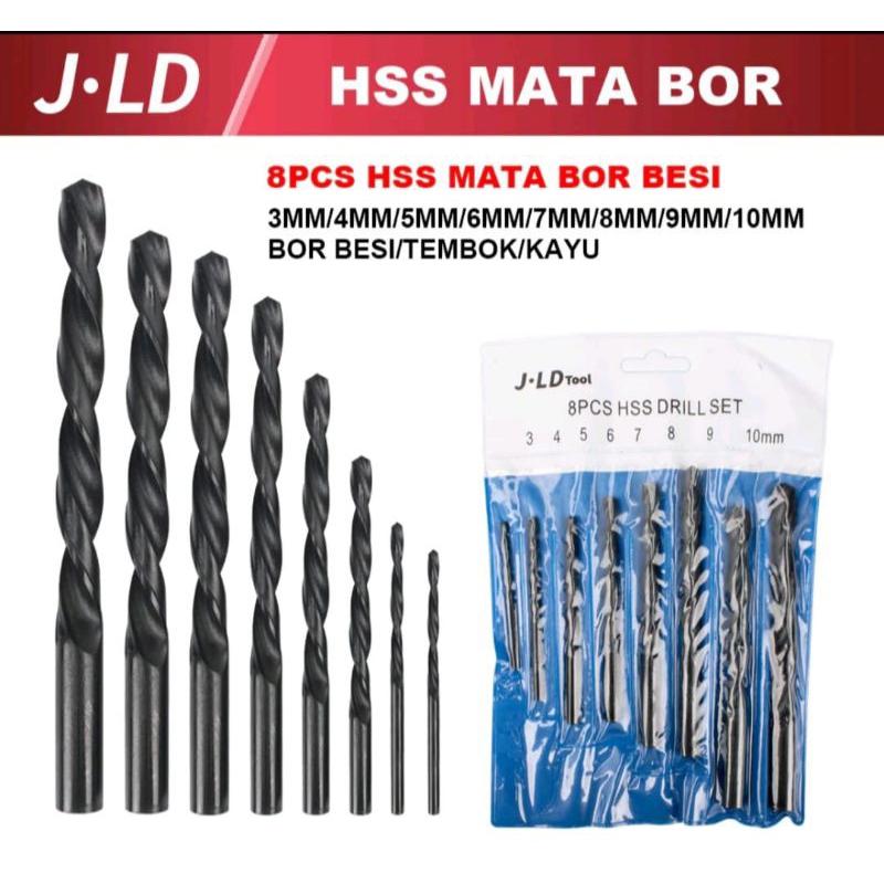 JLD HSS mata bor set bor kayu tembok besi 8pcs (3-10mm) / 5pcs (4-10)