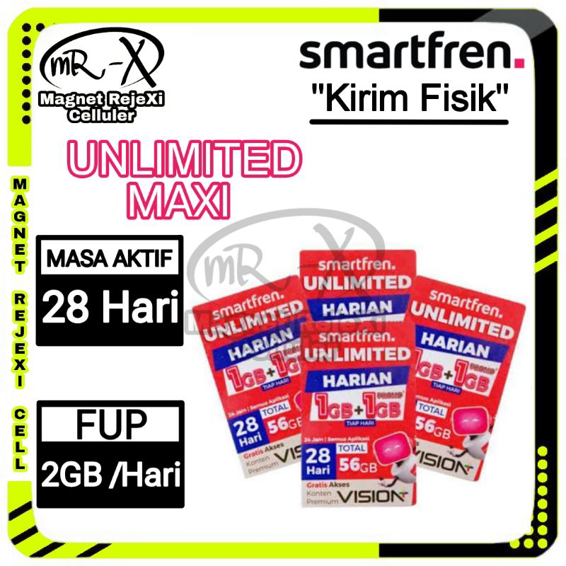 VOUCHER SMARTFREN UNLIMITED MAXI 1GB + 1GB (FUP 2GB/HARI) MASA AKTIF 28 HARI [KIRIM FISIK]