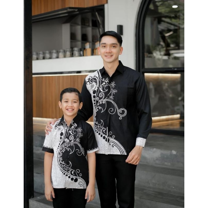 KEMEJA BATIK PREMIUM COUPLE AYAH DAN ANAK MOTIF ABU LHB