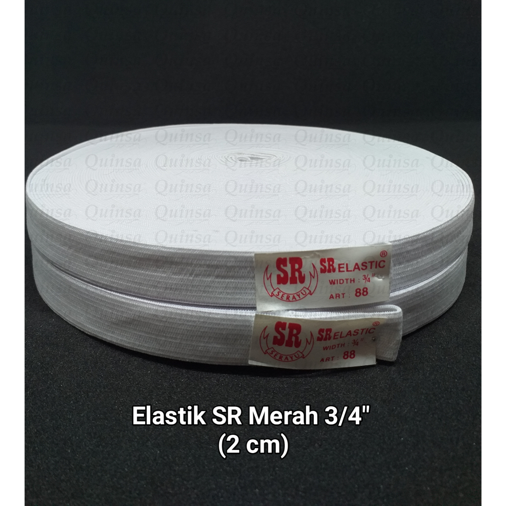 Per Rol Karet Elastik SR Merah 3/4" 2cm Putih / Karet Kolor Elastis SR Merah
