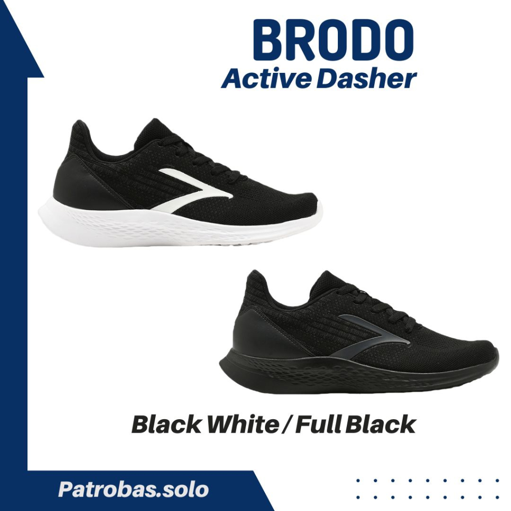 BRODO Active Dasher Black White Original Sepatu Sneakers Pria Sport Hitam Putih
