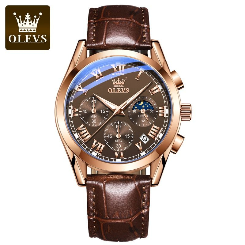 OLEVS 2871 Jam Tangan Pria Anti Air Original 100% Chrono Aktif Luxury Bisnis Tali Kulit Quartz Watch