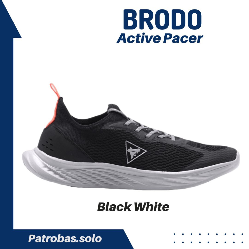 BRODO Active Pacer Black White Original Sepatu Sneakers Sport Hitam Putih