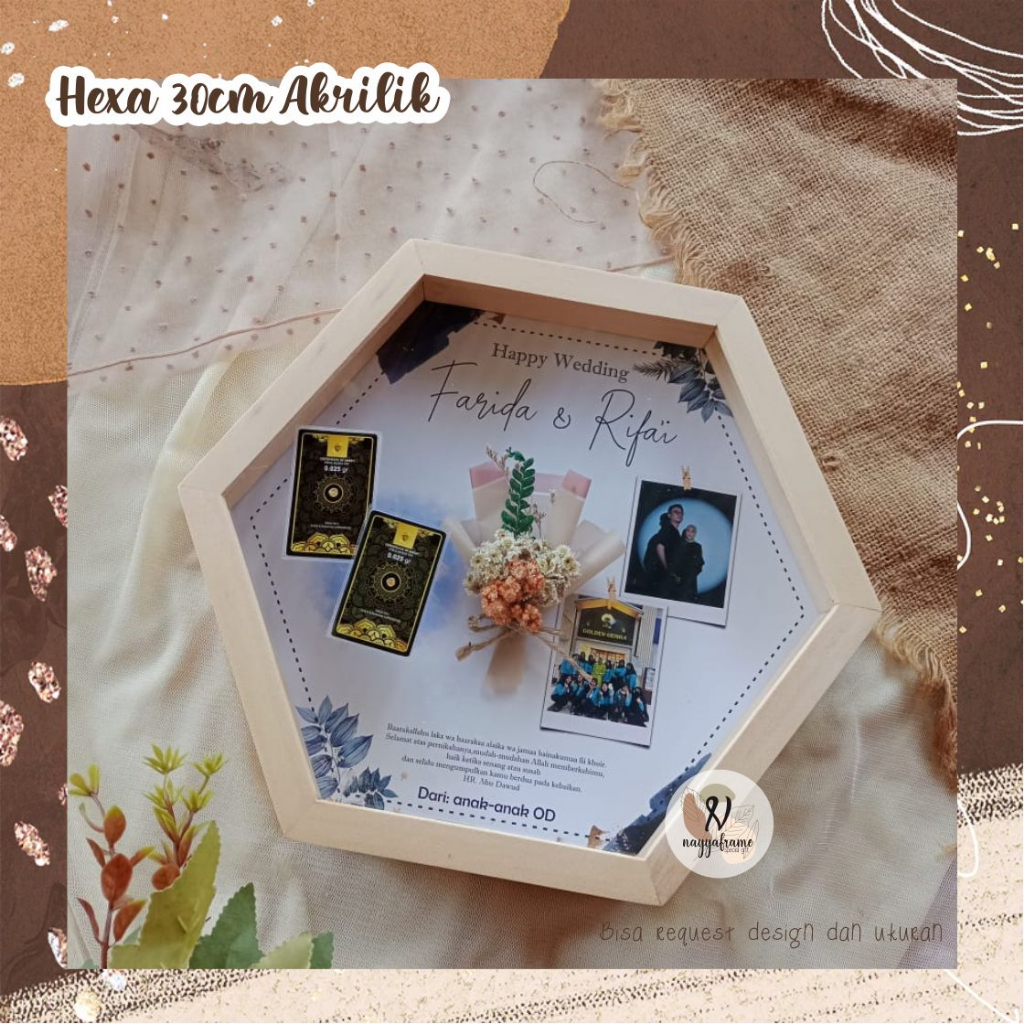 3D Hexa 30CM Kayu Akrilik / KADO FRAME 3D/ edelwiess in frame / pigura 3d kayu/KADO wedding wisuda b