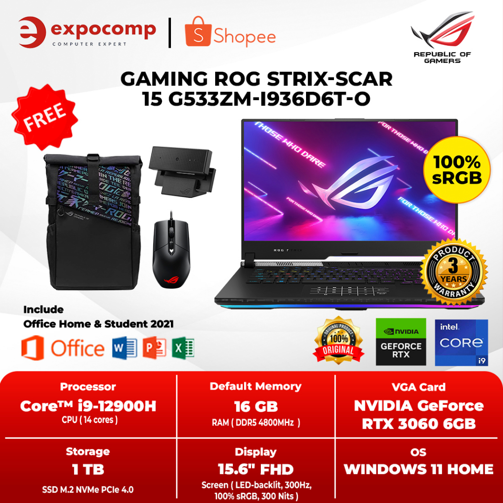 ASUS GAMING ROG STRIX-SCAR 15 G533ZM-I936D6T-O BLACK CORE i9-12900