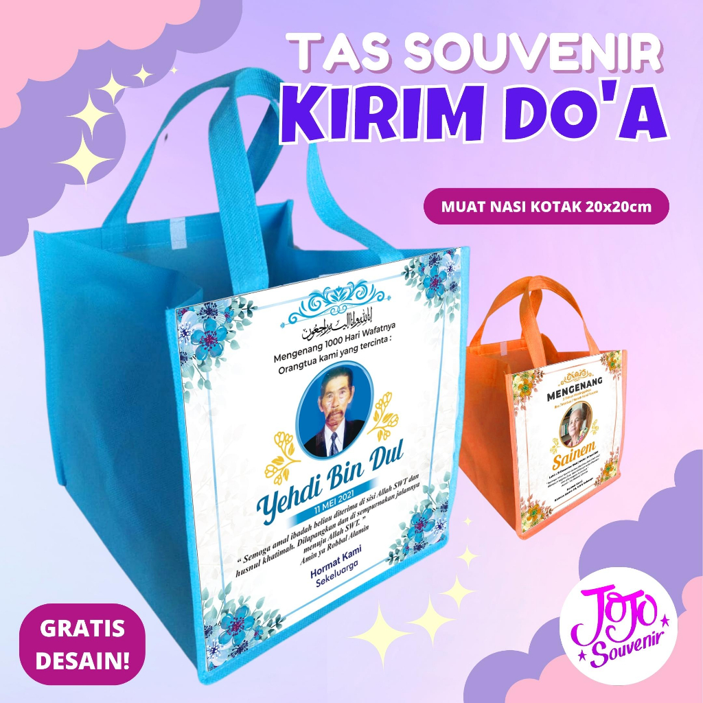 Souvenir Tas Kirim Doa Haul dan Mengenang Custom Desain Foto / 40 Harian Meninggal / Tas Hajatan 22x