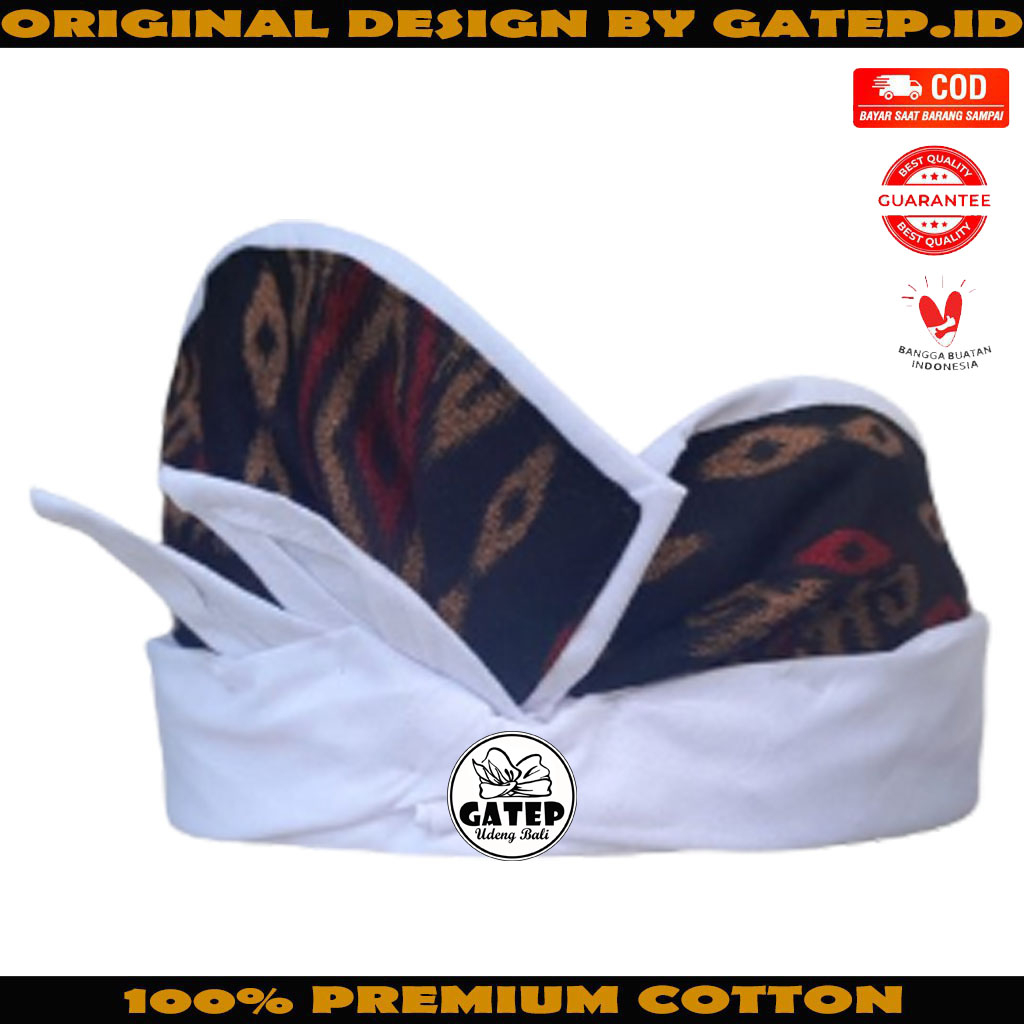 Udeng Bali Putih Polos Tepi Endek Hitam Wajik Setengah Jadi / Ikat Kepala Bali / Blangkon Bali / Pec
