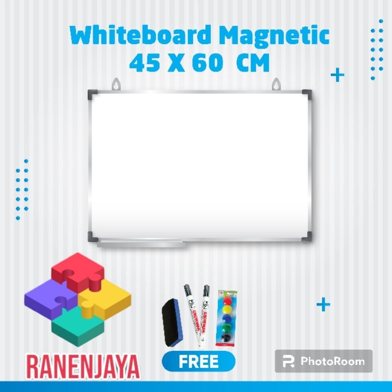 

whiteboard/papan tulis magnetic merk RanenJaya uk 45x60cm