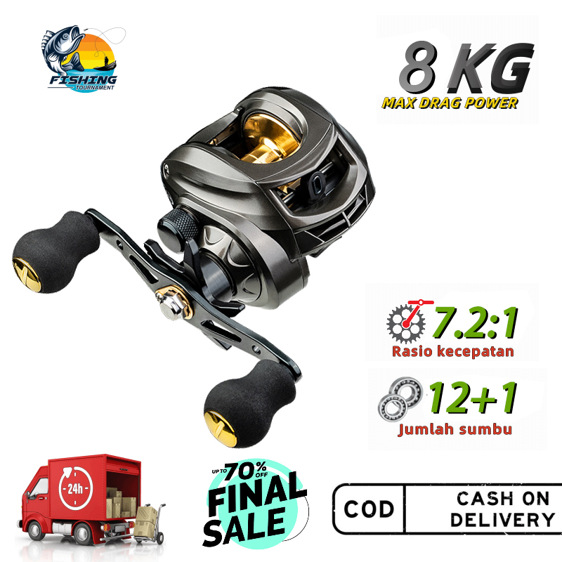 Spot Indonesia❗❗ (COD) Fishing Reel Casting Bc 7.2:1 High Speed 13BB 10KG Max Drag Grey Golden Jiggi