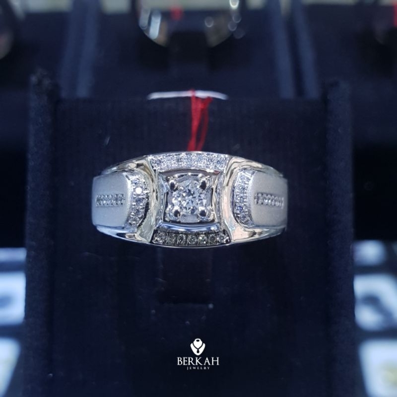Cincin Pria Mens Ring Perak Palladium Berlian Asli Natural Diamond