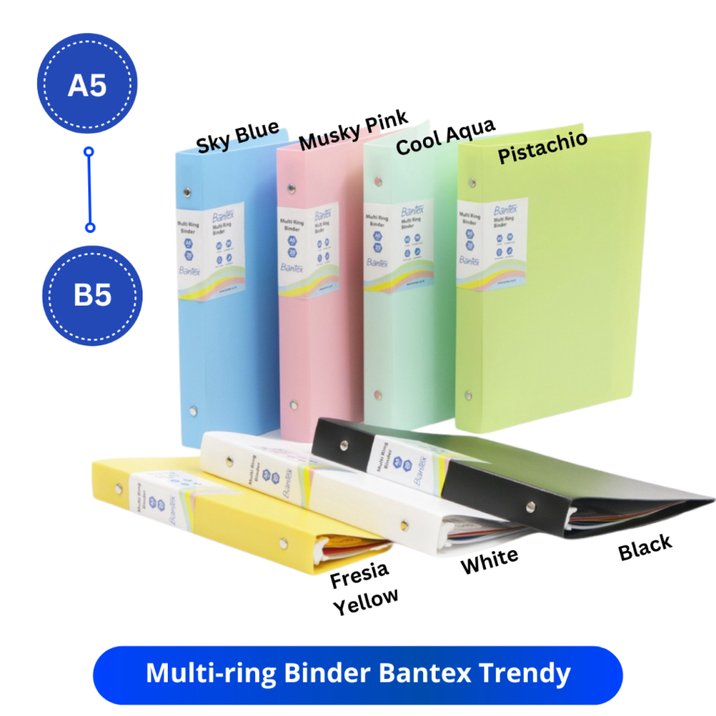 

BANTEX BINDER TRENDY A5 / BANTEX A5 TRENDY MULTI RING 20 HOLE / BANTEX TRENDY BINDER MULTI RING A5