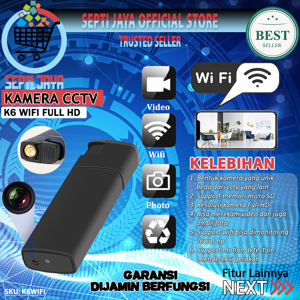 Spycam K6WIFI Kamera Spy Cam K6 Korek Api Elektrik Full HD 1080P Kamera Pengintai Mini Tersembunyi P