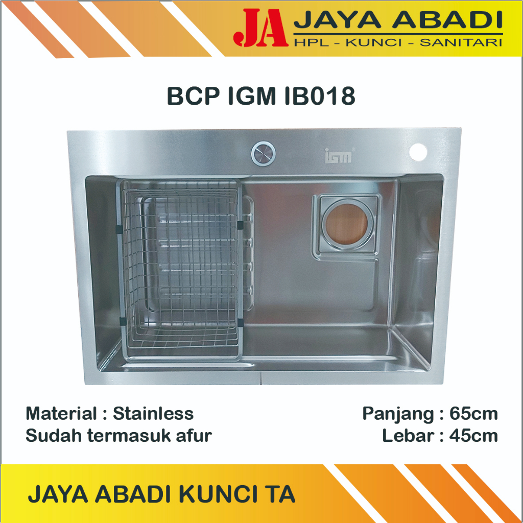 BAK CUCI PIRING/KITCHEN SINK 1 LUBANG IGM IB 018 STAINLESS STELL