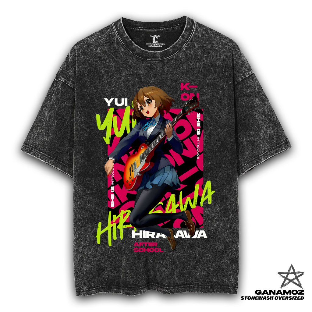 GANAMOZ Kaos Anime K-ON YUI Stone Wash Oversize T-shirt | Kaos Oversize Wanita | Kaos Oversize Pria 