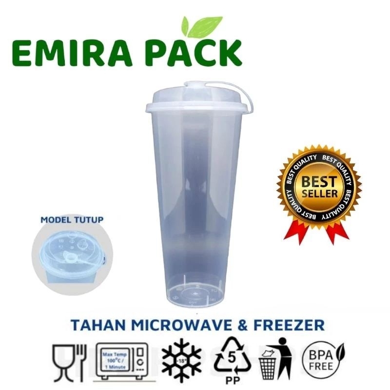 Gelas Plastik Thinwall Tutup Sambung Datar 12/14/16/22 OZ dengan Tutup PP Cup Injection Reusable - G