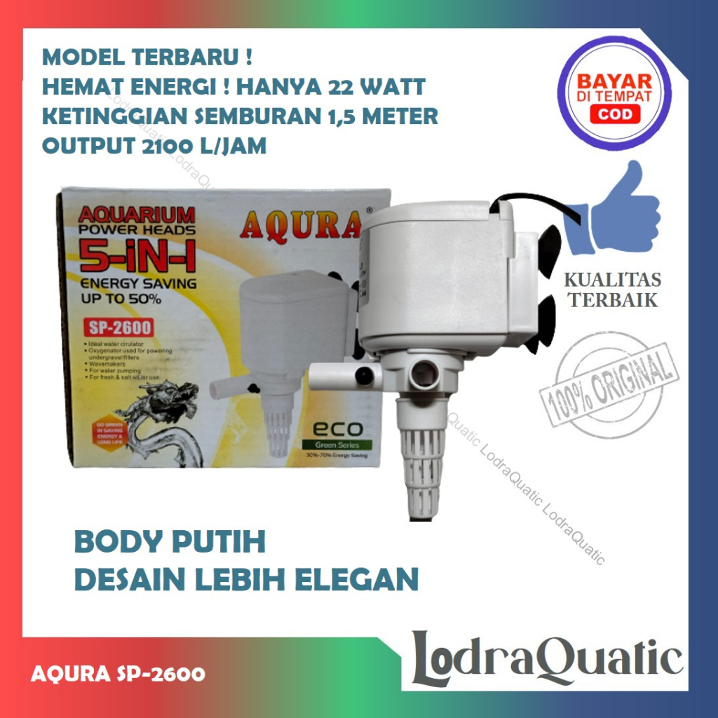 PROMO MURAH POMPA AIR AQUARIUM AQURA SP 2600 NAIK 1,5 METER 2100 LITER FILTER AQUARIUM SEDANG POMPA 