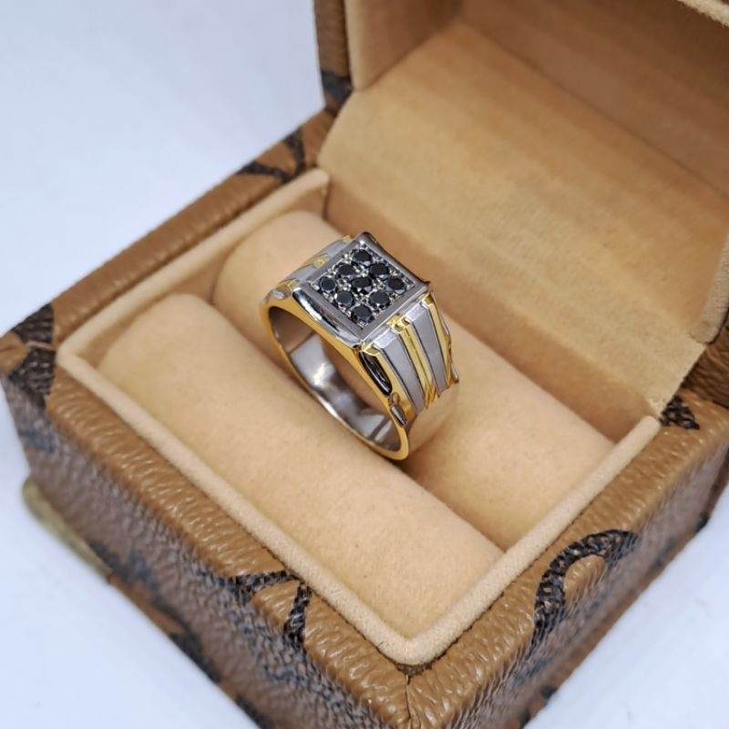 Cincin Silver Pria Berlian Hitam Simple Keren Free Memo