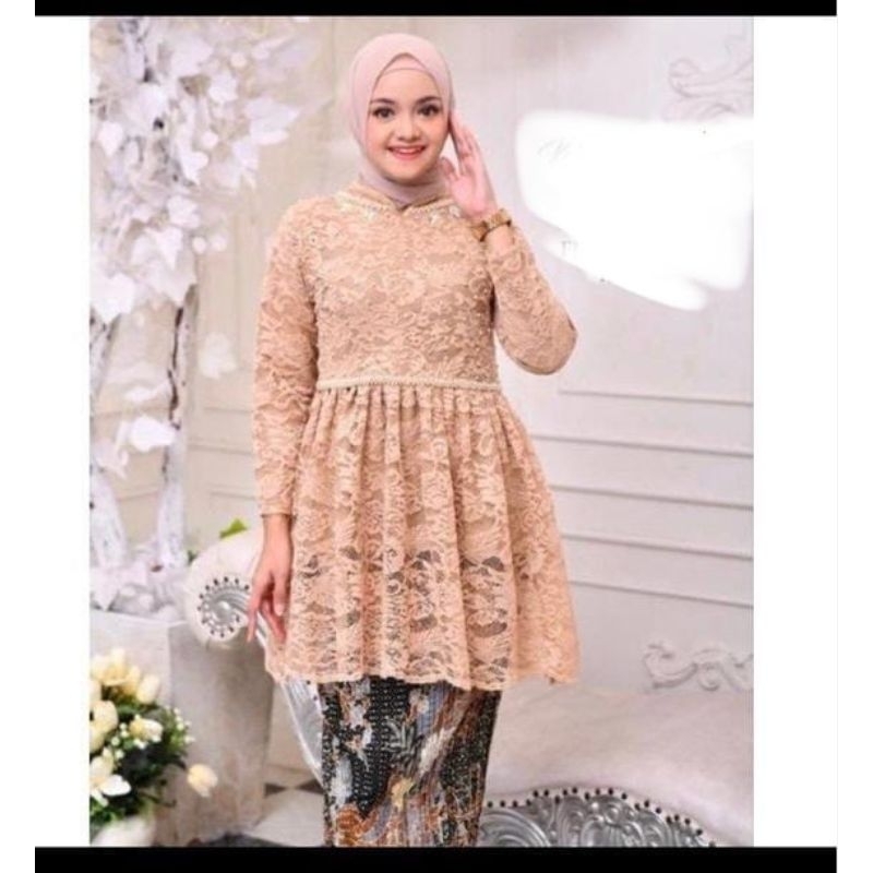 Kebaya Tunik Brokat Payet Mutiara Terbaru / Kebaya Modern / Kebaya Kondangan / Kebaya Tunik / Set Kebaya / Kebaya Pesta / Kebaya Wisuda / Set blouse Brokat / Tunik Brokat / Assyifa